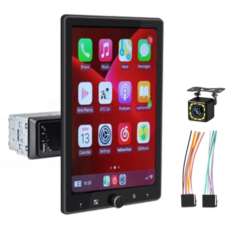 カーステレオ Carplay & Android Auto 10 インチタッチスクリーン 1Din カーラジオスマートボイスミラーリンク手動回転 Bluetooth5.1 FM USB AUX + 12 LED カメラ